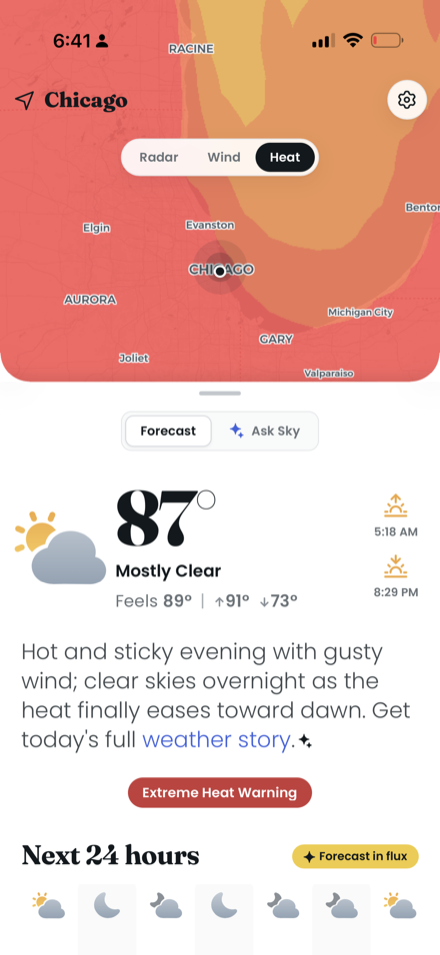 Heat building, with the heat map peeking above the forecast